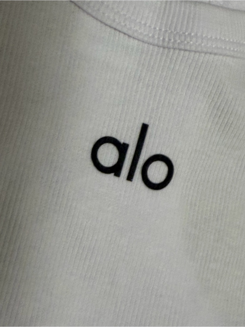 ALO Yoga White Ribbed Crop Tank with Black Logo - Picture 3 of 5